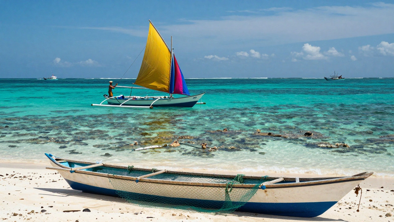 Индонезийские рыбаки ловят тунца вручную на деревянных лодках с парусами.
