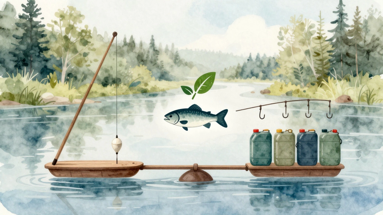 Символическое изображение баланса между одной удочкой и пятью донками.