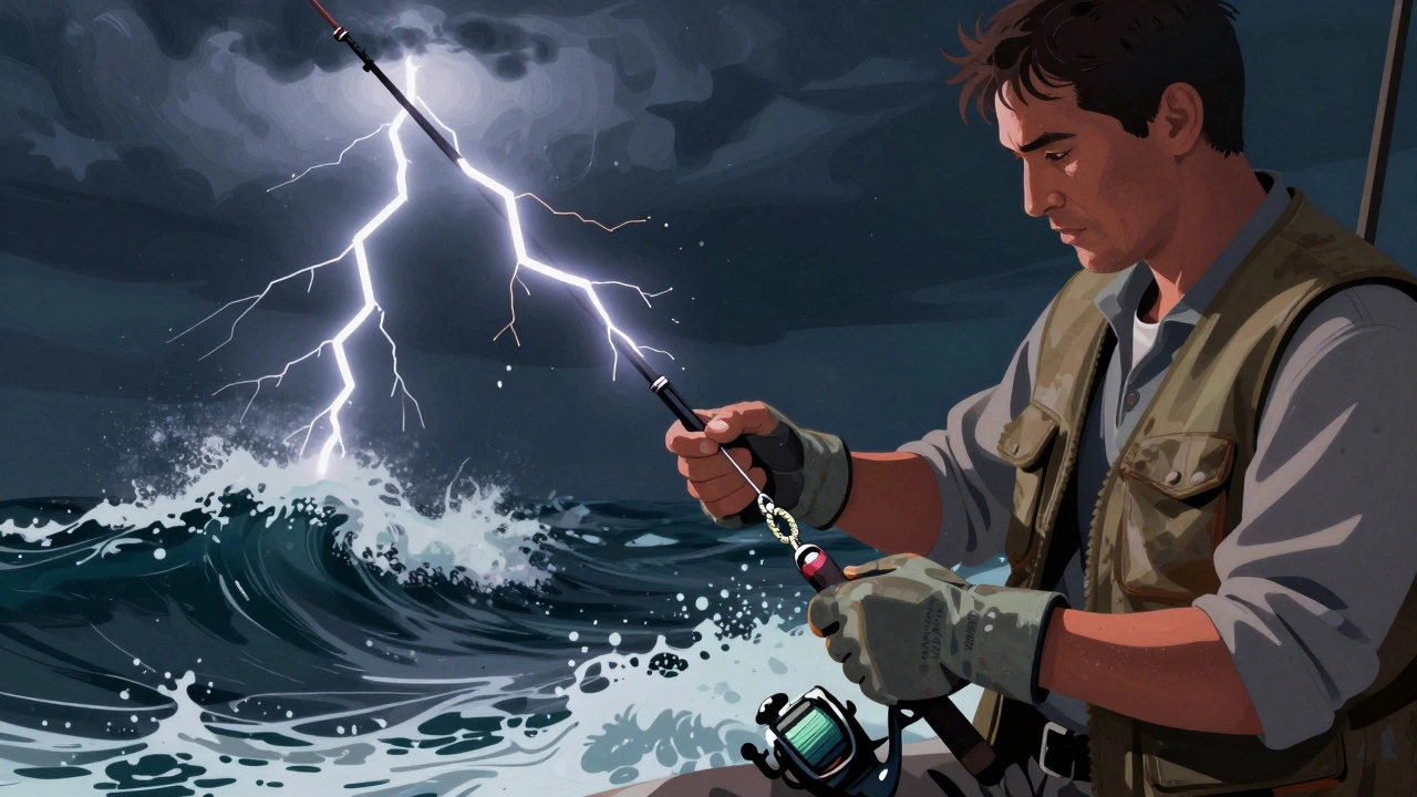 Рыбак в шторм завязывает узел Альтернативный Грейс для тонкого и толстого шнура.