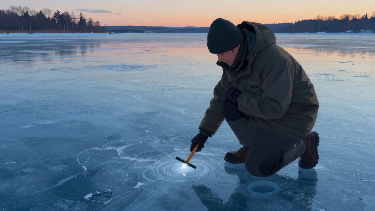 Проверка толщины льда и выбор места для зимней рыбалки