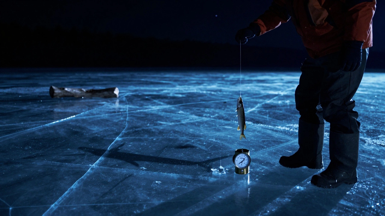 Зимняя рыбалка подо льдом, температура воды 3.5°C, щука скрывается у коряги.