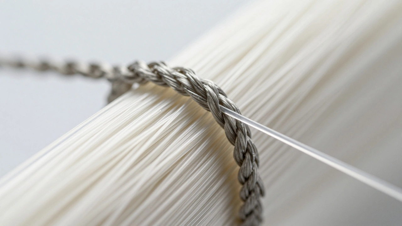 Макросъемка структуры рыболовного узла и волокон лески