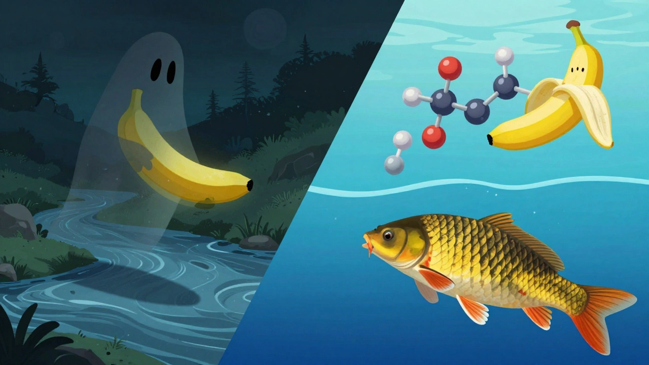 Концептуальное изображение: миф о проклятых бананах против науки о рыбных аттрактантах