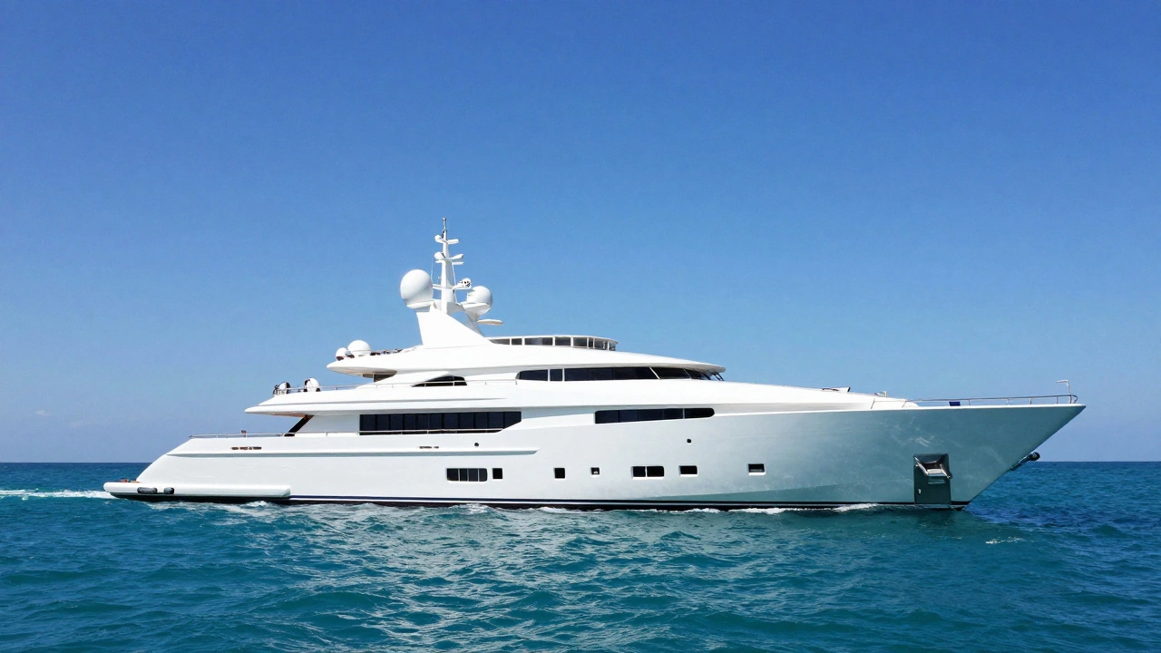 Роскошная белая суперяхта в открытом бирюзовом океане