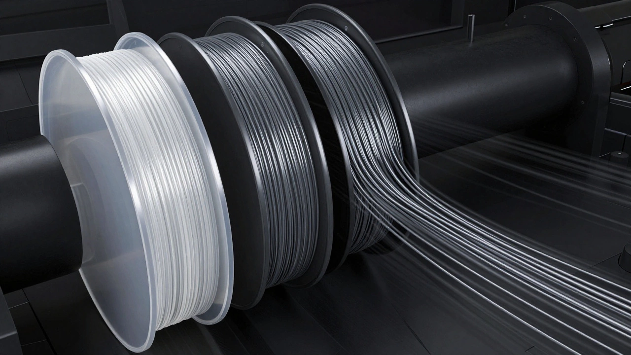 Сравнение толщины и аэродинамики монолески, флюорокарбона и плетенки