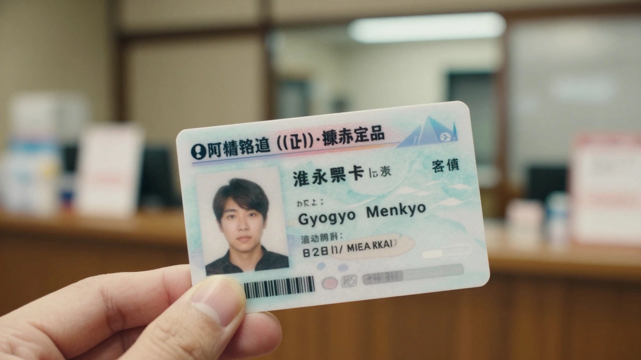 Японская лицензия на рыбалку Gyogyo Menkyo в руке туриста