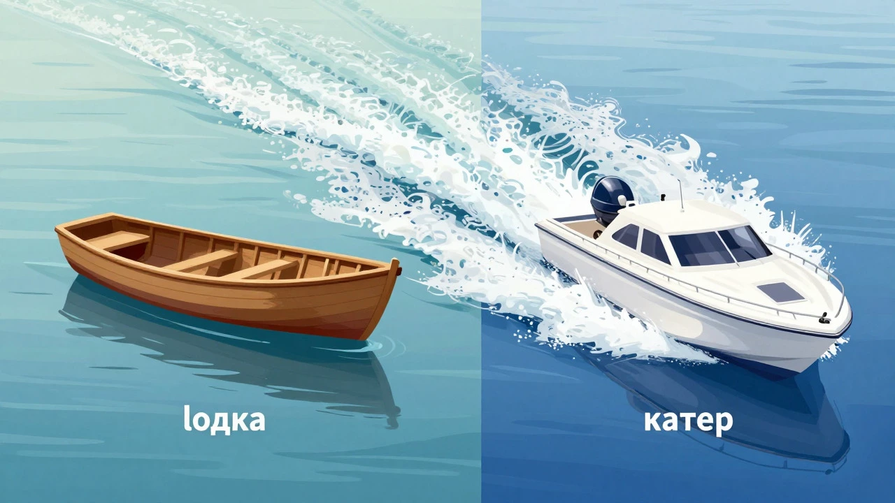 Иллюстрация сравнения гребной лодки и моторного катера на воде